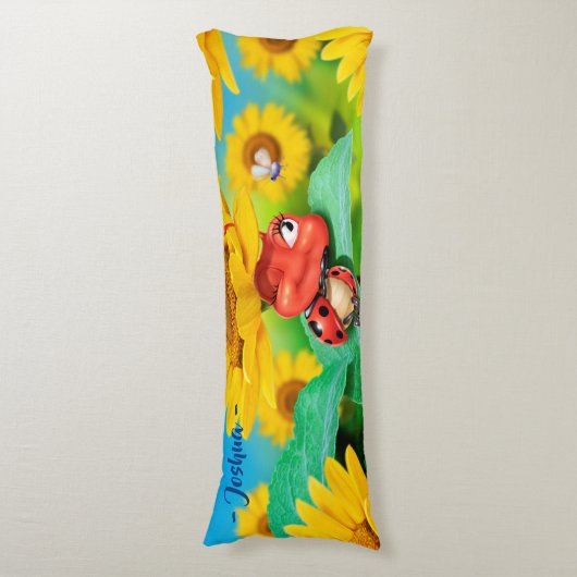 ヒマワリの巨大な体のクッションの眠いてんとう虫 ボディピロー (正面縦)