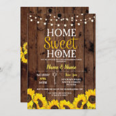 ヒマワリの引っ越し祝いパーティーの甘い家の木製の招待 招待状 (正面/裏面)