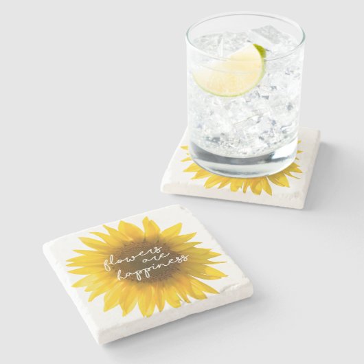 ヒマワリの引用文"花です幸福" ストーンコースター (横)