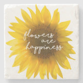 ヒマワリの引用文"花です幸福" ストーンコースター (正面)