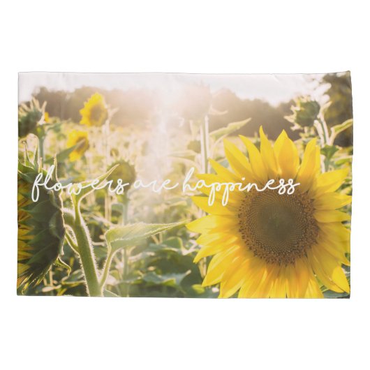 ヒマワリの引用文"花です幸福" 枕カバー (裏面)