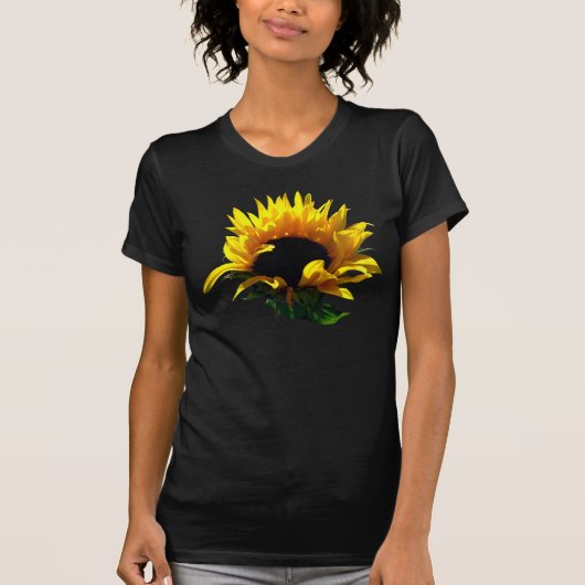 ヒマワリの日の出の女性の暗いワイシャツ Tシャツ (正面)