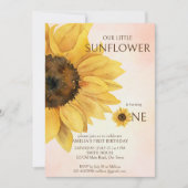 ヒマワリの最初の誕生日の小さな太陽の光テンプレート 招待状 (正面)