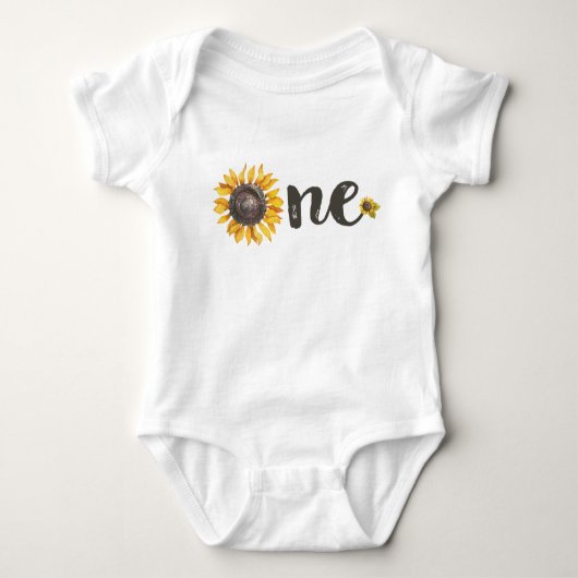 ヒマワリの最初誕生日の用品類 ベビーボディスーツ (正面)