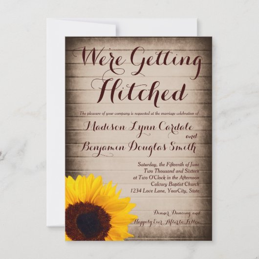 ヒマワリの木がヒッチング結婚式招待状 招待状 (正面)