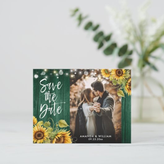 ヒマワリの木のライトハンター結婚グリーンの写真 案内ポストカード (スタンド正面)