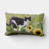 ヒマワリの木の枝にかわいいタキシード猫 ランバークッション (裏面)
