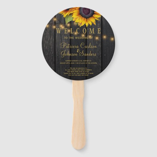 ヒマワリの木の金ゴールドの結婚スクリプトの式 ハンドファン (正面)