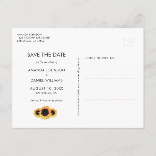 ヒマワリの木結婚のライトの写真を保存 案内ポストカード (裏面)