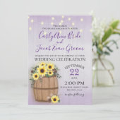 ヒマワリの樽 ラスティックウッドとライト パープル 招待状 (スタンド正面)