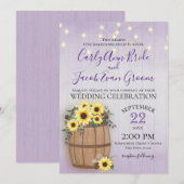 ヒマワリの樽 ラスティックウッドとライト パープル 招待状 (正面/裏面)