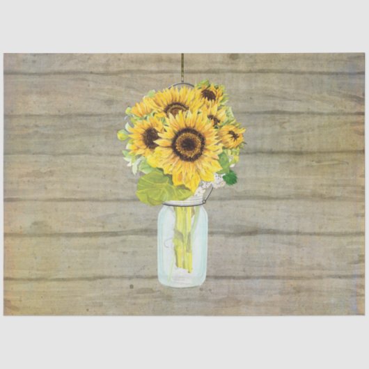 ヒマワリの水の色のメイソンの瓶のデカ素朴ップページ 薄葉紙 (正面)