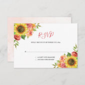 ヒマワリの水彩珊瑚結婚フローラ 出欠カード (正面/裏面)