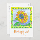 ヒマワリの水彩花考えの香り ポストカード (正面/裏面)