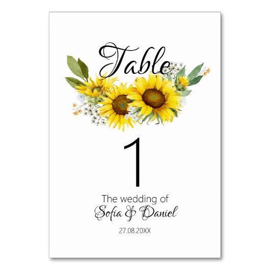 ヒマワリの水色の白い野結婚花 テーブルナンバー (正面)