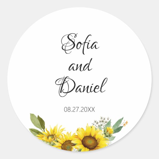 ヒマワリの水色の野結婚花 ラウンドシール (正面)
