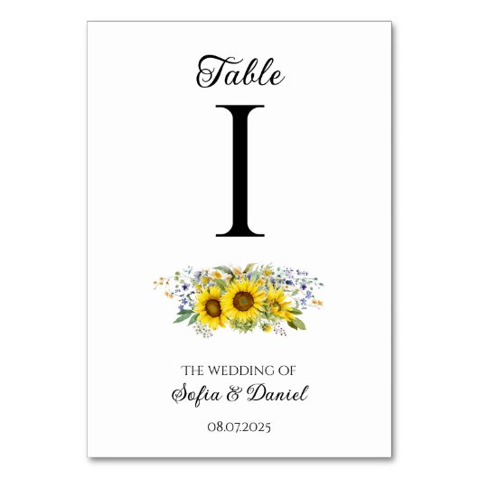 ヒマワリの水色の青い野結婚花 テーブルナンバー (正面)