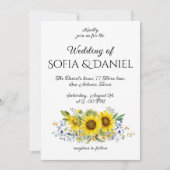 ヒマワリの水色ブルー結婚式招待状 招待状 (正面)