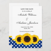 ヒマワリの白くおよび青の水玉模様の保存日付 セーブザデート (正面/裏面)