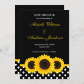 ヒマワリの白黒水玉模様の保存日付 セーブザデート (正面/裏面)