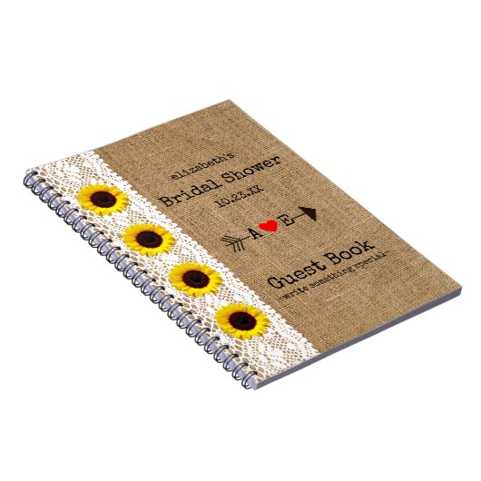 ヒマワリの矢のバーラップのレースのイメージのブライダルシャワー ノートブック (右側)