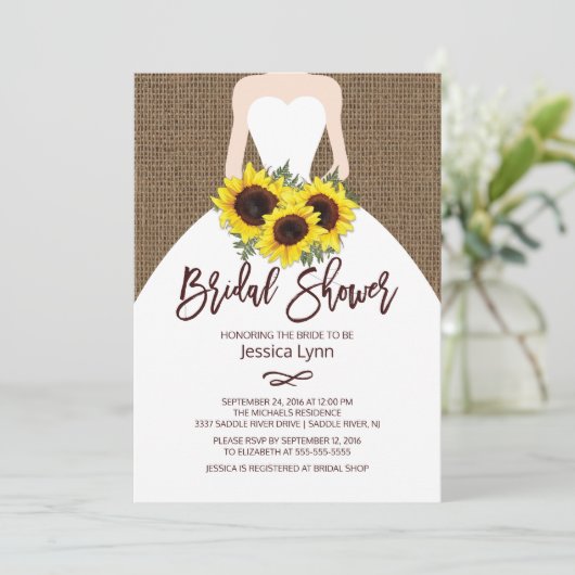 ヒマワリの秋の花嫁のブライダルシャワーの招待状 招待状 (スタンド正面)
