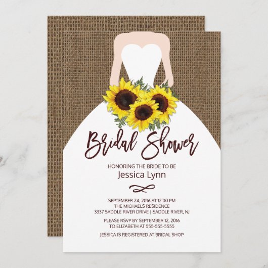 ヒマワリの秋の花嫁のブライダルシャワーの招待状 招待状 (正面/裏面)