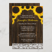 ヒマワリの納屋の木製のレースのブライダルシャワー 招待状 (正面/裏面)