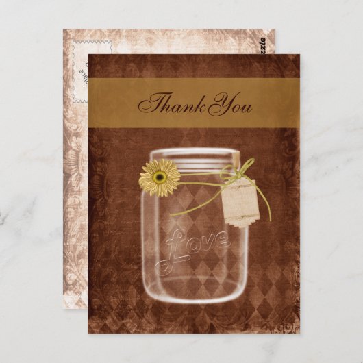 ヒマワリの素朴なメイスン結婚ジャー感謝していユーザ ポストカード (正面/裏面)