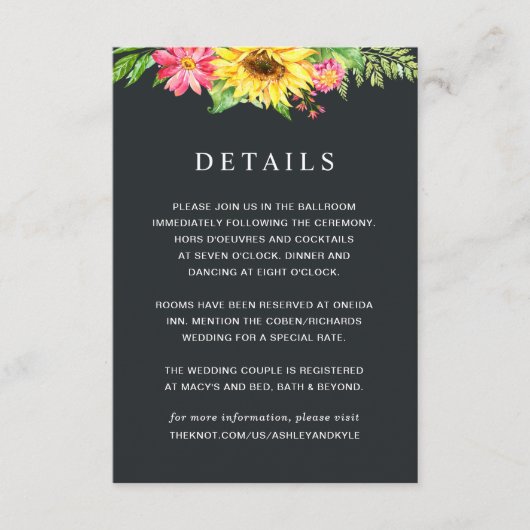 ヒマワリの結婚式の明細カード エンクロージャーカード (正面)