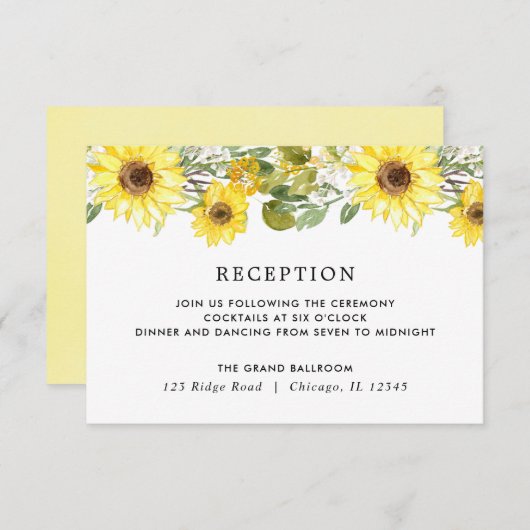 ヒマワリの結婚式の水彩画の披露宴 エンクロージャーカード (正面/裏面)
