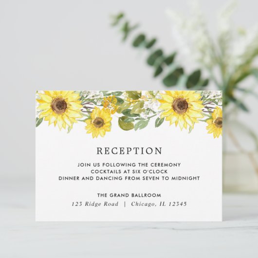 ヒマワリの結婚式の水彩画の披露宴 エンクロージャーカード (スタンド正面)