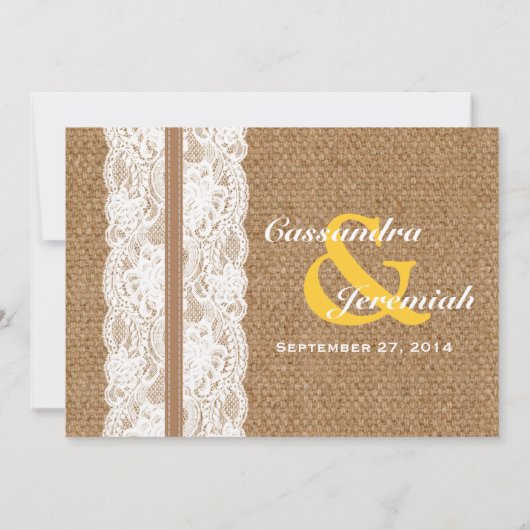 ヒマワリの結婚式の素朴なバーラップそしてレース 招待状 (裏面)