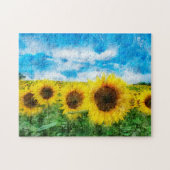 ヒマワリの絵を描くこと ジグソーパズル (横)