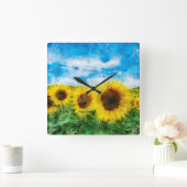 ヒマワリの絵を描くこと スクエア壁時計 (ホーム)