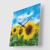 ヒマワリの絵を描くこと スクエア壁時計 (傾斜)