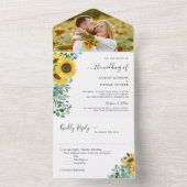 ヒマワリの緑のユーカリ結婚プスの写真 オールインワン招待状 (内側)