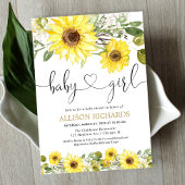 ヒマワリの緑の白い黄色の女の子の赤ちゃんシャワー 招待状
