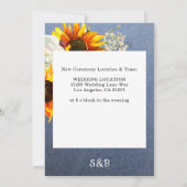 ヒマワリの花とジーン 変更後の日程詳細 招待状 (裏面)