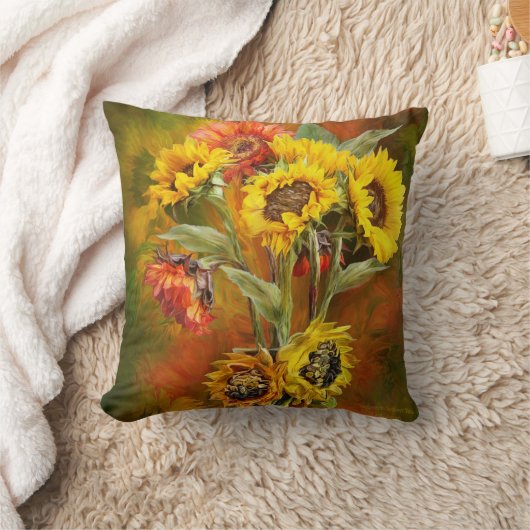 ヒマワリの花束の芸術デザイナー枕 クッション (ブランケット)