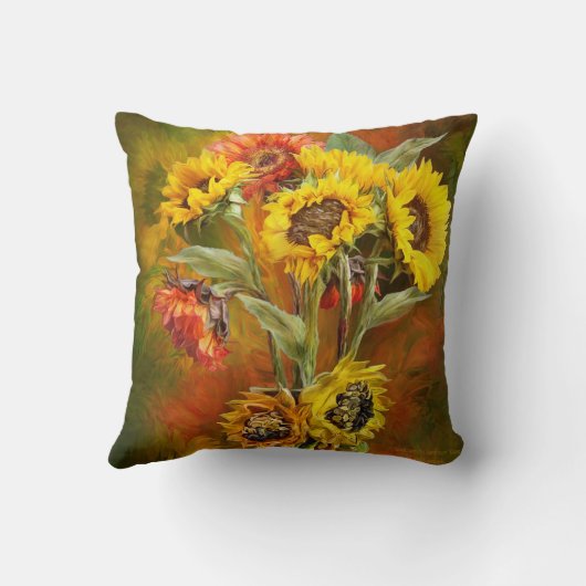 ヒマワリの花束の芸術デザイナー枕 クッション (裏面)