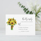 ヒマワリの花束結婚とネイビーの応答カード 出欠カード (スタンド正面)