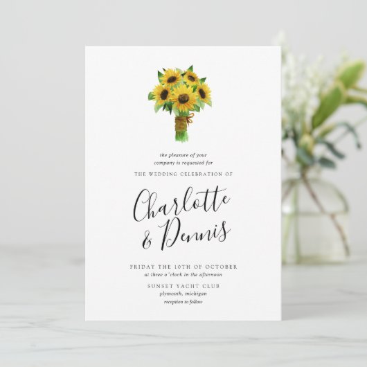 ヒマワリの花束結婚とネイビー 招待状 (スタンド正面)