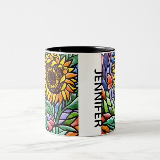 ヒマワリの花柄のステンドグラスの効果のカスタムの芸術 ツートーンマグカップ (中央)