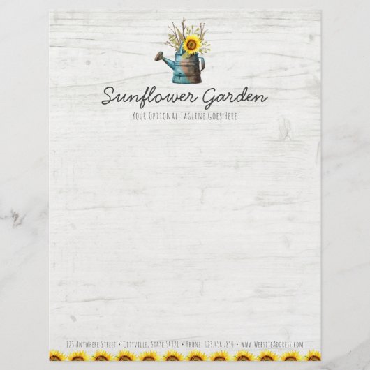 ヒマワリの花柄及び素朴な木製のヴィンテージのコテージ レターヘッド (正面)