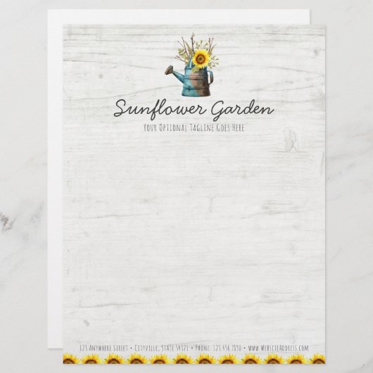 ヒマワリの花柄及び素朴な木製のヴィンテージのコテージ レターヘッド (正面/裏面)