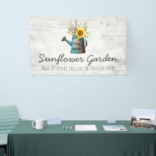 ヒマワリの花柄及び素朴な木製のヴィンテージのコテージ 横断幕 (トレードショー)