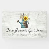 ヒマワリの花柄及び素朴な木製のヴィンテージのコテージ 横断幕 (横)
