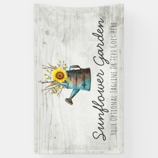 ヒマワリの花柄及び素朴な木製のヴィンテージのコテージ 横断幕 (縦)
