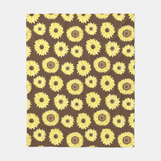 ヒマワリの茶色の背景フリースブランケット フリースブランケット (正面)